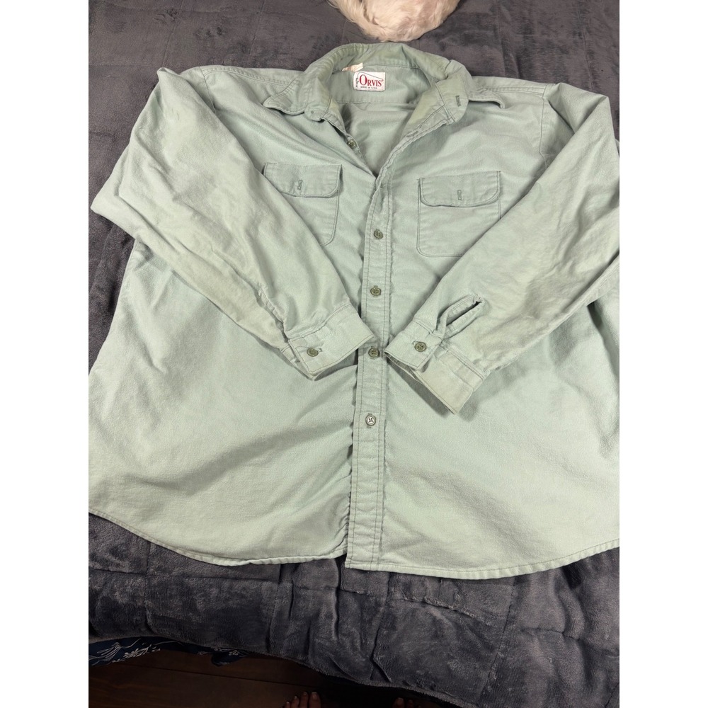 Orvis Mens 2XL Tall Sage Green Cotton Flannel Button Down Shirt Made in USA 201